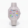 Luxury Iced Out Square Watch | Colorful Roman Numerals | CZ Hip Hop Bling